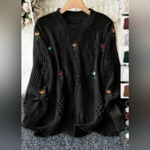 Black Sweater with Floral Embroidery
